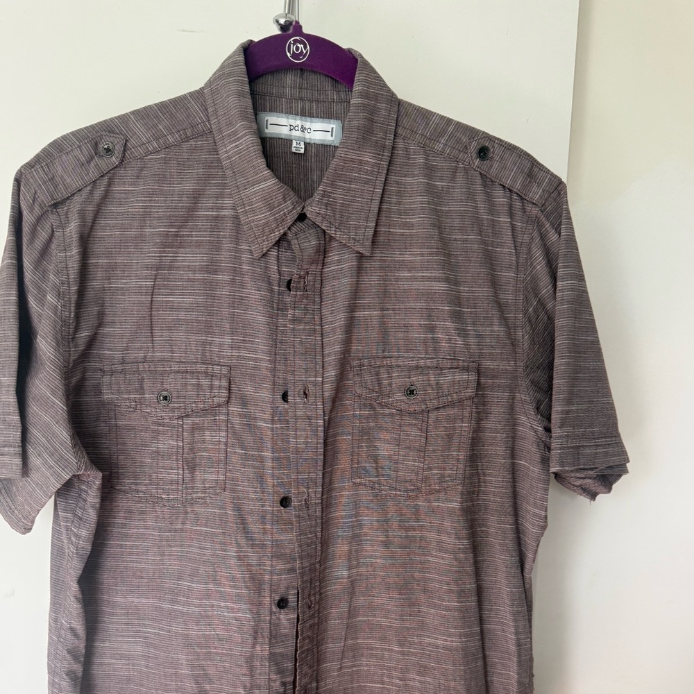 PD&C Men's Casual Brown Button Down Shirt